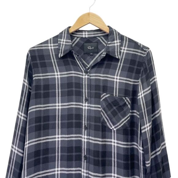 Rails Bianca Shirt Dress Onyx Slate Gray & White Plaid Button Front Size Small - Picture 5 of 13